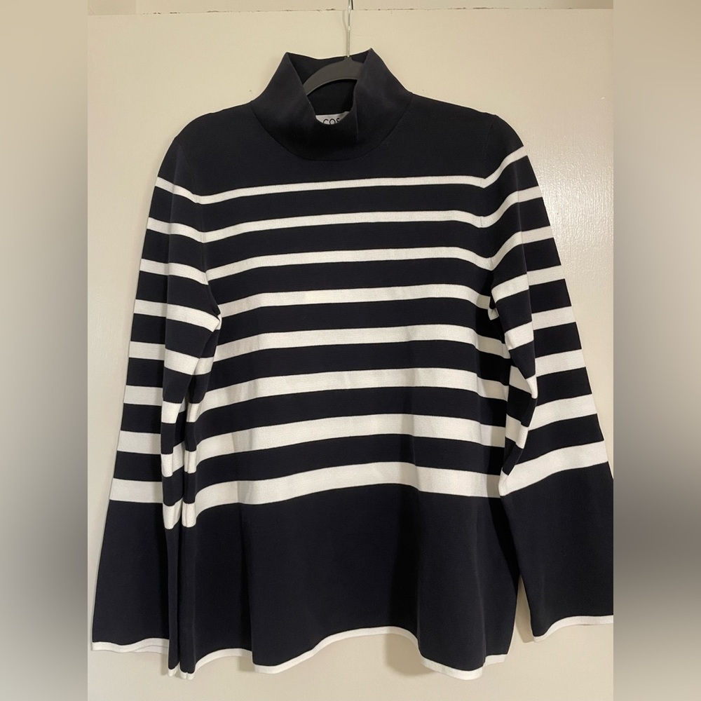 COS Navy Blue White Stripes Mock Neck Sweater NWT